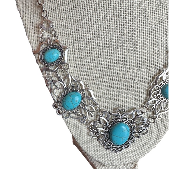 Silver and Turquoise Ancient Design Adjustable Necklace - Picture 2 of 5